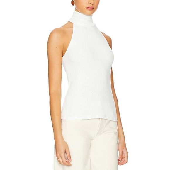 ENZA COSTA Knit Halter Turtleneck Womens Large Winter White Sleeveless Rib NEW - Picture 2 of 16